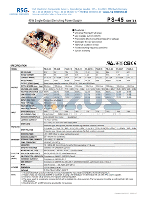 PS-45-15 datasheet - 45W Single Output Switching Power Supply