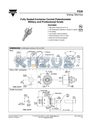 PE30LBFR204MFB datasheet - Fully Sealed Container Cermet Potentiometer Military and Professional Grade