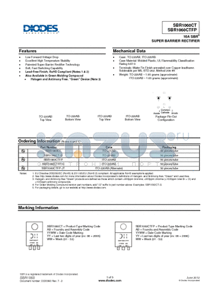 SBR1060CT-G datasheet - SUPER BARRIER RECTIFIER