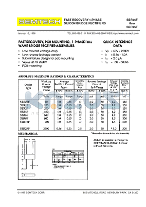 SBR10F datasheet - FAST RECOVERY 1-PHASE SILICON BRIDGE RECTIFIERS