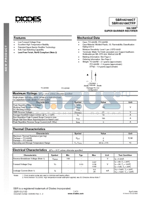 SBR10U100CTFP datasheet - 10A SBR^ SUPER BARRIER RECTIFIER