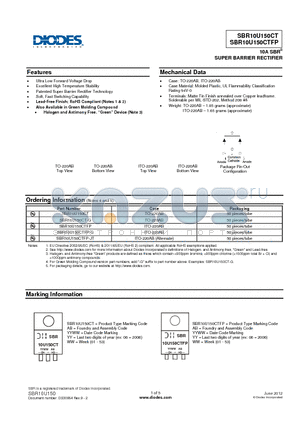 SBR10U150CT-G datasheet - SUPER BARRIER RECTIFIER