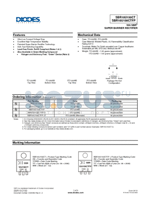 SBR10U150CTFP-G datasheet - SUPER BARRIER RECTIFIER