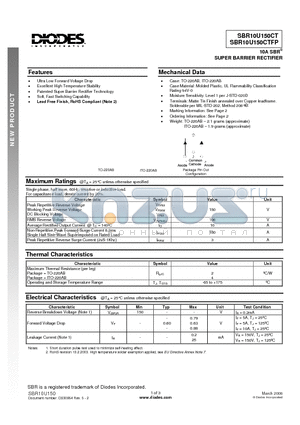 SBR10U150CT datasheet - 10A SBR^ SUPER BARRIER RECTIFIER