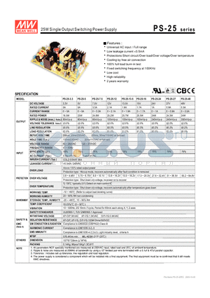 PS-65-3.3 datasheet - 25W Single Output Switching Power Supply