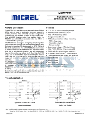 MIC5373 datasheet - Triple 200mA lCap LDO in 2.5 x 2.5 Thin MLF