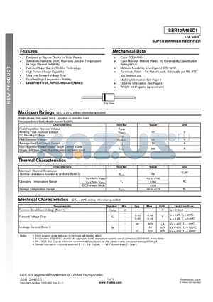 SBR12A45SD1 datasheet - 12A SBR^ SUPER BARRIER RECTIFIER