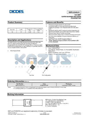 SBR12U45LH-13 datasheet - SUPER BARRIER RECTIFIER POWERDI^5SP