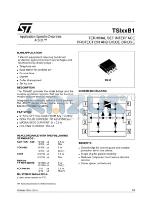 TSIXXB1 datasheet - TERMINAL SET INTERFACE PROTECTION AND DIODE BRIDGE