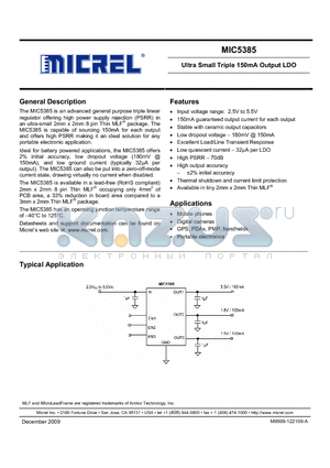 MIC5385-SGFYMT datasheet - Ultra Small Triple 150mA Output LDO