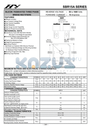 SBR15A datasheet - SILICON PASSIVATED THREE PHASE BRIDGE RECTIFIERS