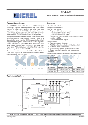 MIC5400 datasheet - Dual, 8-Output, 14-Bit LED Video Display Driver