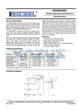 MIC5800 datasheet - 4/8-Bit Parallel-Input Latched Drivers