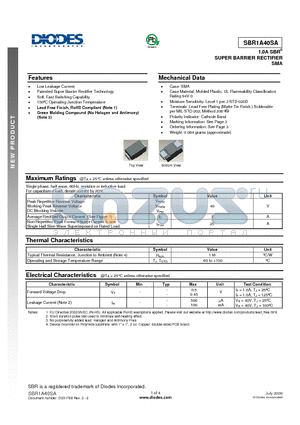 SBR1A40SA-13-F datasheet - 1.0A SBR SUPER BARRIER RECTIFIER SMA