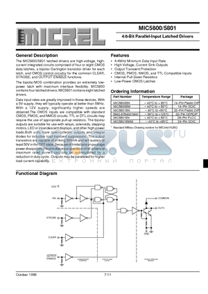 MIC5801BN datasheet - 4/8-Bit Parallel-Input Latched Drivers