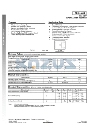 SBR1U40LP-7 datasheet - 1.0A SBR^ SUPER BARRIER RECTIFIER