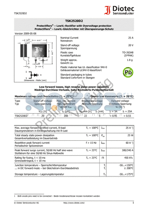 TSK2520D2 datasheet - Protectifiers - LowVF-Rectifier with Overvoltage protection