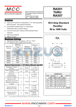 RA502 datasheet - 50.0 Amp Standard Rectifier 50 to 1000 Volts
