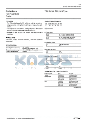 TSL0709RA datasheet - Inductors For Power Line Radial