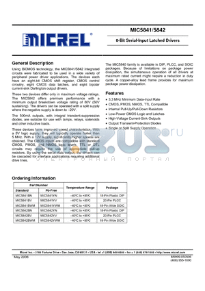 MIC5841BV datasheet - 8-Bit Serial-Input Latched Drivers