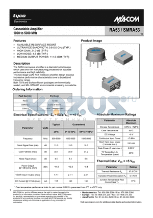 RA53 datasheet - Cascadable Amplifier 1000 to 5000 MHz