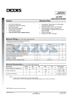 SBR20150CTFP datasheet - 20A SBR Super Barrier Rectifier