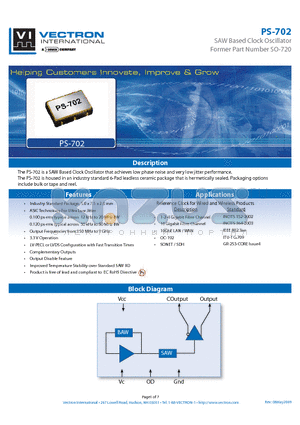 PS-702-EDJ-SCB datasheet - SAW Based Clock Oscillator