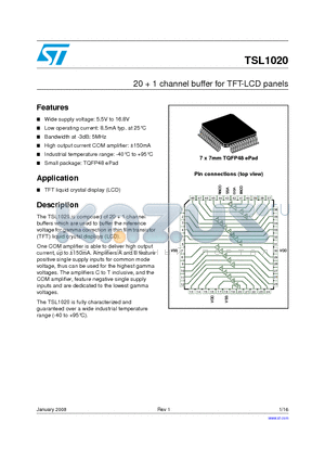TSL1020IF datasheet - 20  1 channel buffer for TFT-LCD panels