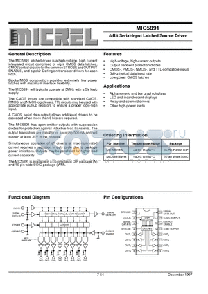 MIC5891BN datasheet - 8-Bit Serial-Input Latched Source Driver