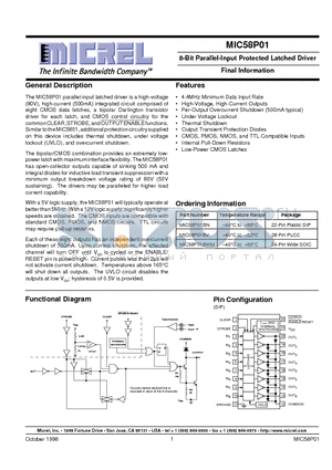 MIC58P01 datasheet - 8-Bit Parallel-Input Protected Latched Driver