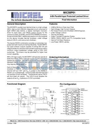 MIC58P01BWM datasheet - 8-Bit Parallel-Input Protected Latched Driver