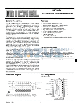 MIC58P42BN datasheet - 8-Bit Serial-Input Protected Latched Driver