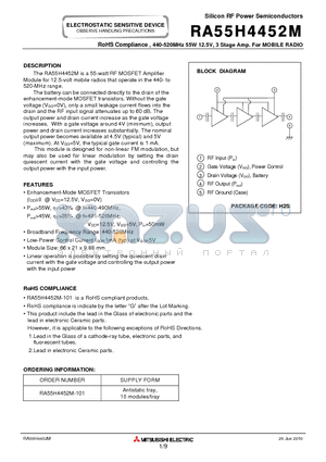 RA55H4452M_10 datasheet - 440-520MHz 55W 12.5V, 3 Stage Amp. For MOBILE RADIO