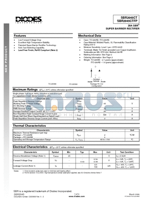 SBR2045CTFP datasheet - 20A SBR^ SUPER BARRIER RECTIFIER