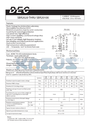 SBR2050 datasheet - CURRENT 20.0Amperes VOLTAGE 20 to 100 Volts