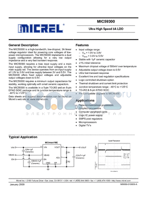 MIC59300 datasheet - Ultra High Speed 3A LDO