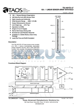 TSL1401CS-LF datasheet - 128  1 LINEAR SENSOR ARRAY WITH HOLD