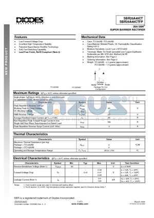 SBR20A40CTFP datasheet - 20A SBR^ SUPER BARRIER RECTIFIER