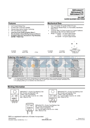 SBR20A60CTB datasheet - 20A SBR SUPER BARRIER RECTIFIER