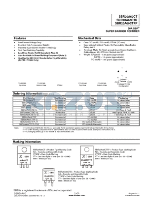 SBR20A60CT-G datasheet - 20A SBR SUPER BARRIER RECTIFIER
