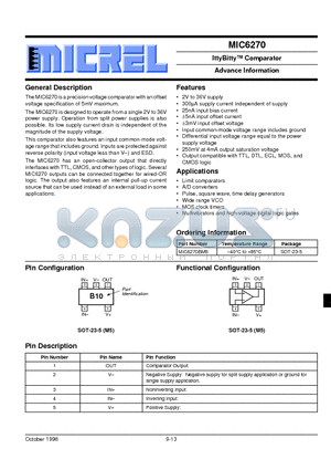 MIC6270 datasheet - IttyBitty Comparator Advance Information