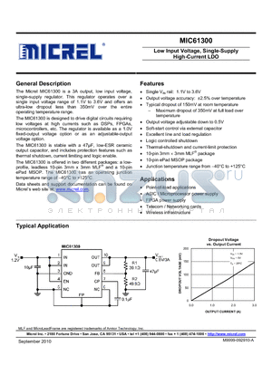 MIC61300YMME datasheet - Low Input Voltage, Single-Supply High-Current LDO