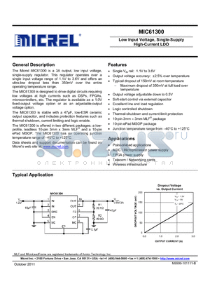 MIC61300_11 datasheet - Low Input Voltage, Single-Supply High-Current LDO
