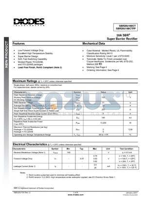 SBR20U100CT datasheet - 20A SBR Super Barrier Rectifier