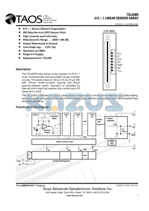 TSL208R datasheet - 512 X 1 LINEAR SENSOR ARRAY