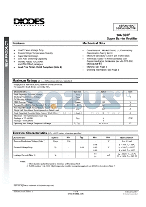 SBR20U150CT datasheet - 20A SBR Super Barrier Rectifier