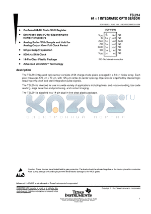 TSL214 datasheet - 64 X 1 INTEGRATED OPTO SENSOR