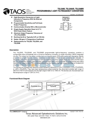 TSL230AR datasheet - PROGRAMMABLE LIGHTTOFREQUENCY CONVERTERS