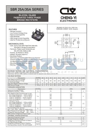 SBR2514A datasheet - SILICON / GLASS PASSIVATED THREE PHASE BRIDGE RECTIFIERS