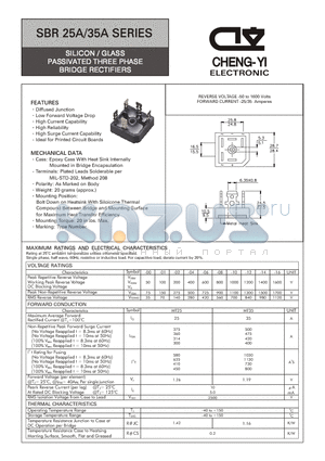 SBR2516A datasheet - SILICON / GLASS PASSIVATED THREE PHASE BRIDGE RECTIFIERS